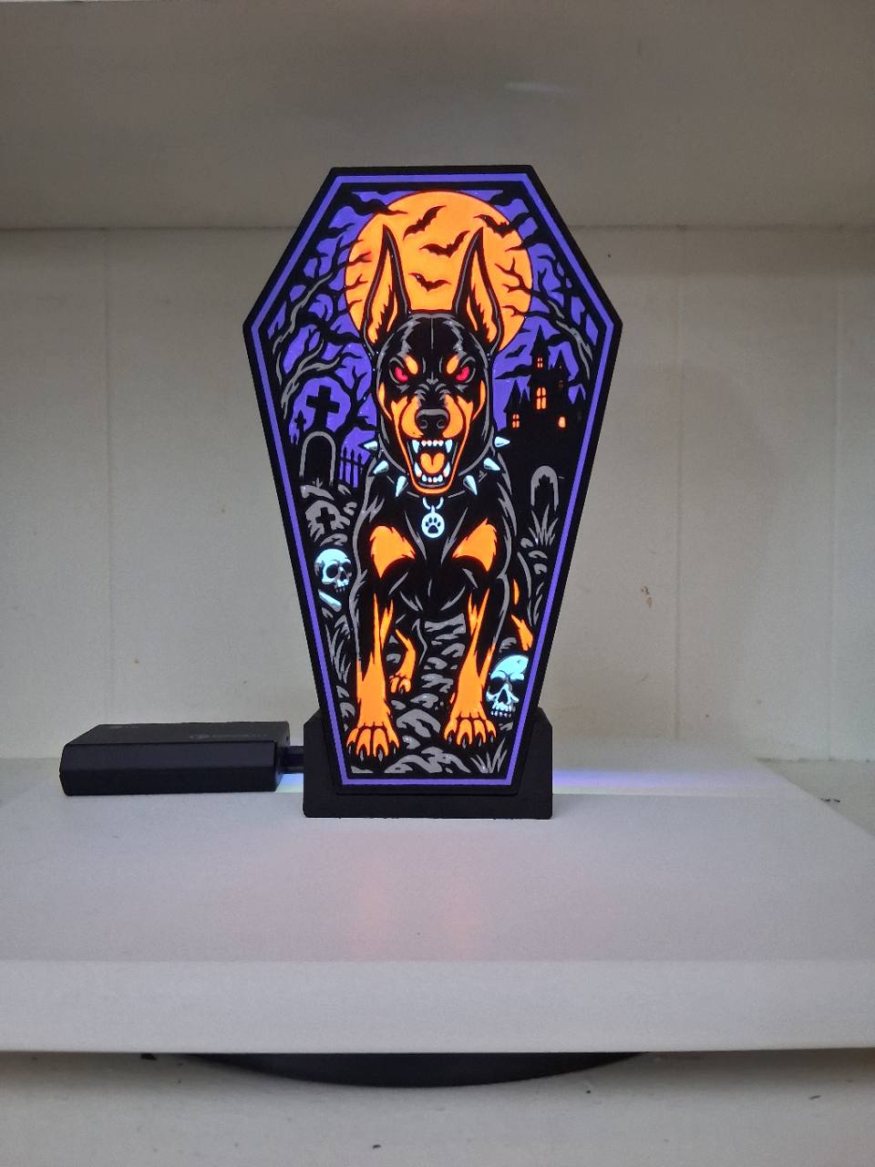 Scarry Dog Coffin LED light box – custom 3D printed – Lit Layer Creations